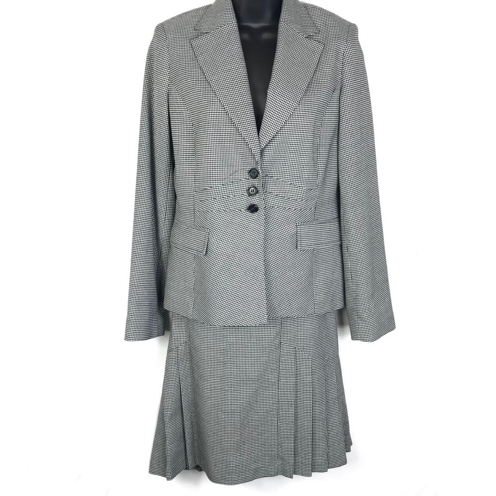 Houndstooth Blazer Skirt Suit Set Women's Size 6 Business Professional Academia